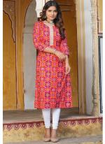 Rayon Red Casual Wear Printed Readymade Kurti